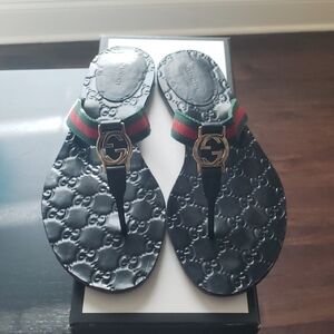 Gucci Black Sandals with Gold Accent